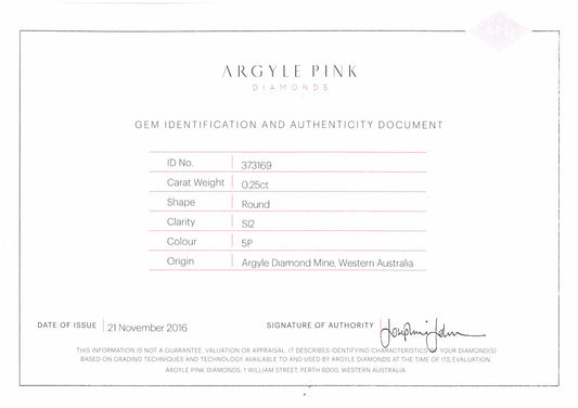 0.25ct Pink Diamond, Round Shape, SI2, Argyle