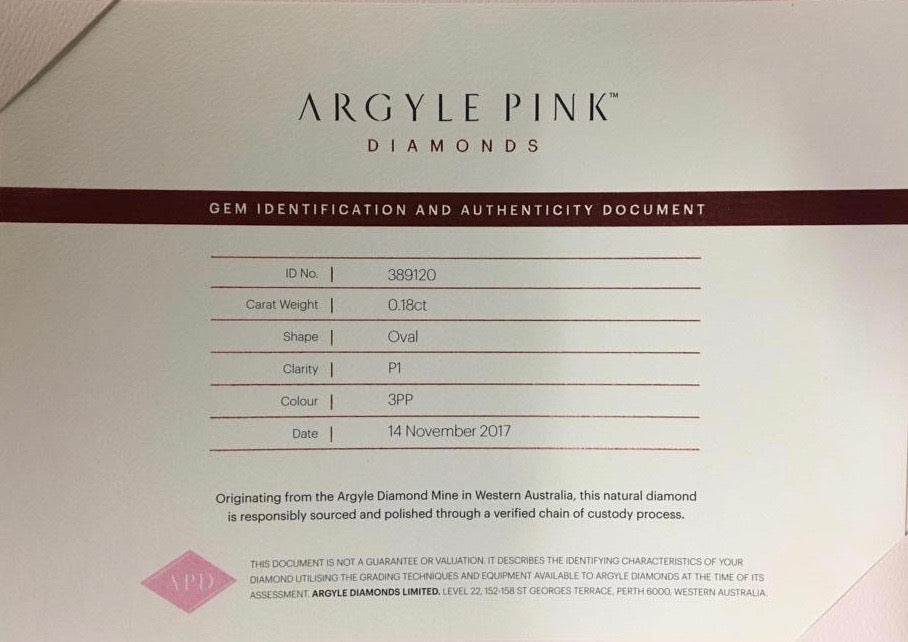 0.18ct Purplish Pink Diamond, Oval Shape, P1, Argyle