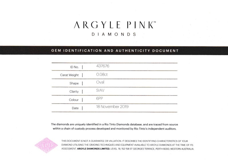 0.08ct Purplish Pink Diamond, Oval Shape, SIAV, Argyle