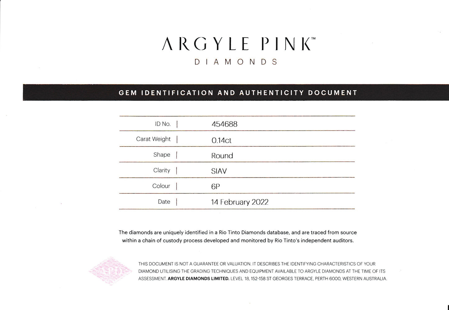 0.14ct Pink Diamond, Round Shape, SIAV, Argyle