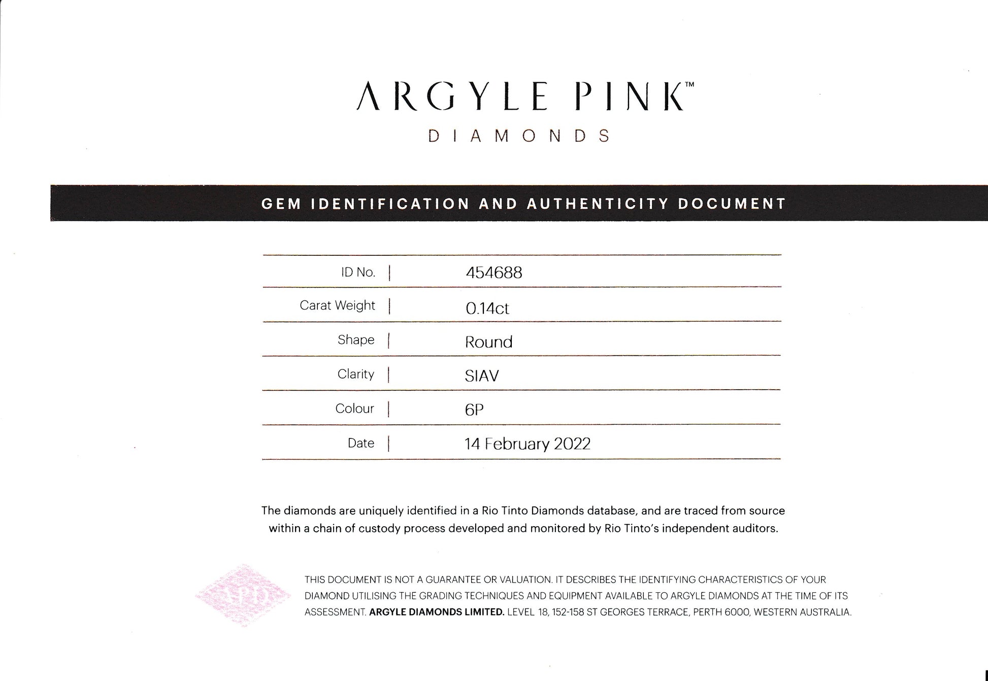 0.14ct Pink Diamond, Round Shape, SIAV, Argyle