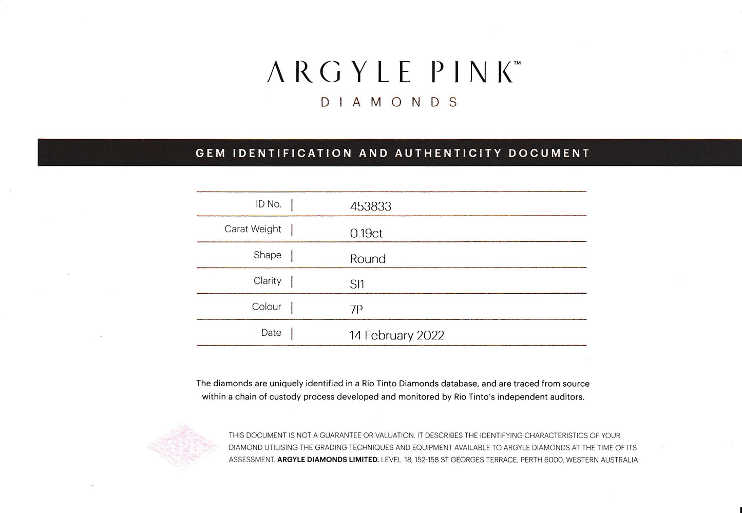 0.19ct Pink Diamond, Round Shape, SI1, Argyle