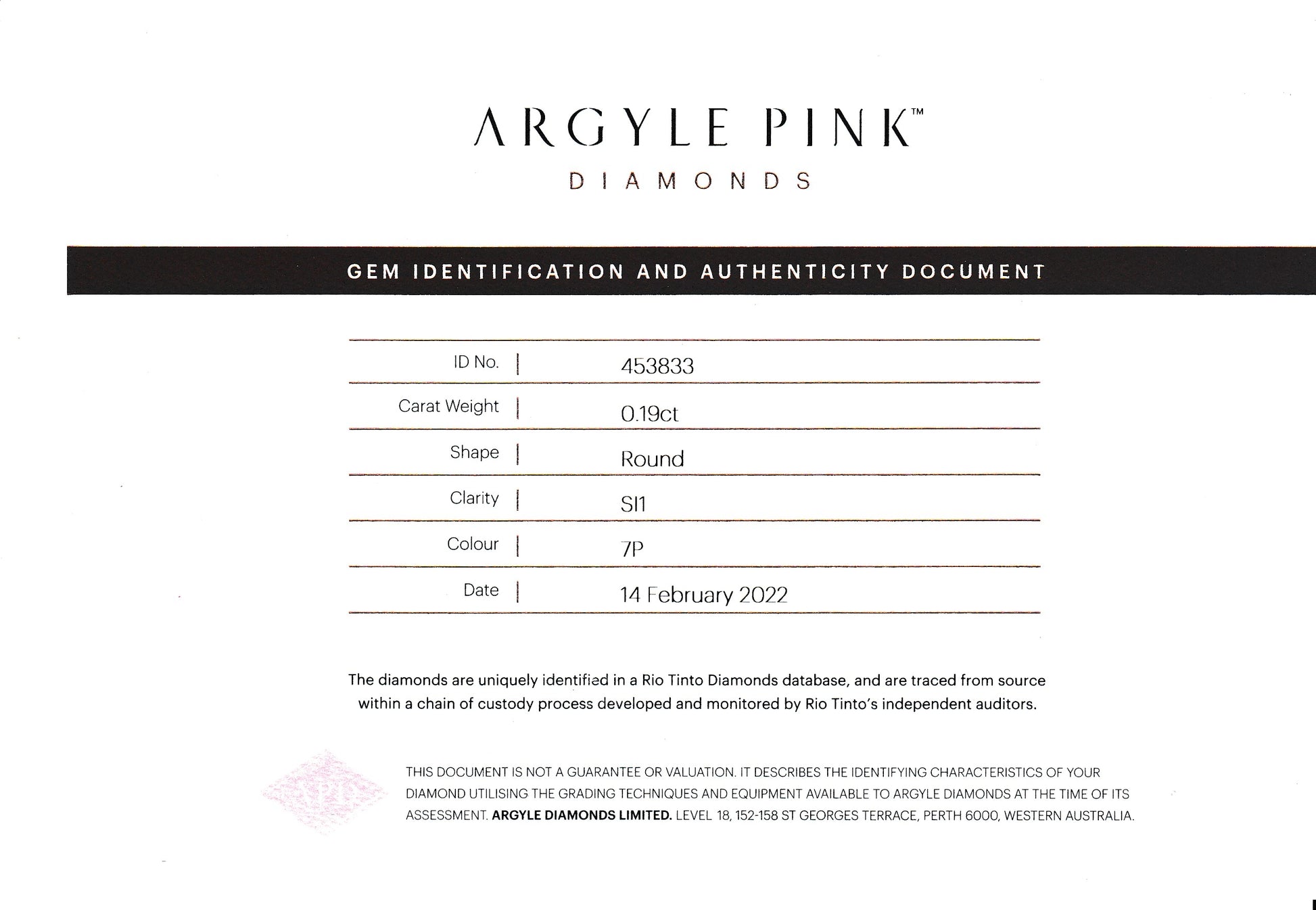 0.19ct Pink Diamond, Round Shape, SI1, Argyle