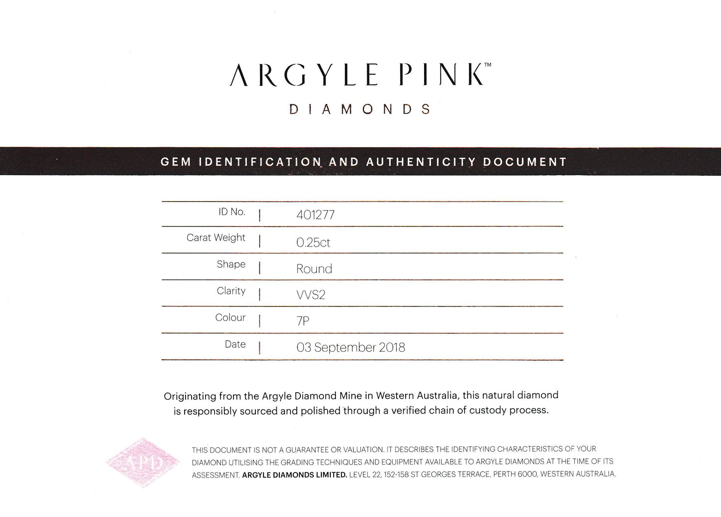 0.25ct Pink Diamond, Round Shape, VVS2 Clarity