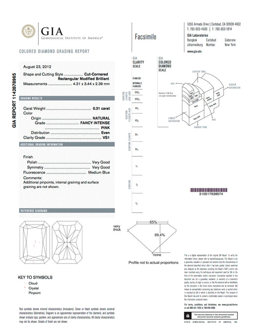 Pair of 0.65ctw Fancy Intense Pink Diamonds, Radiant Shape, VS1/SI2, GIA