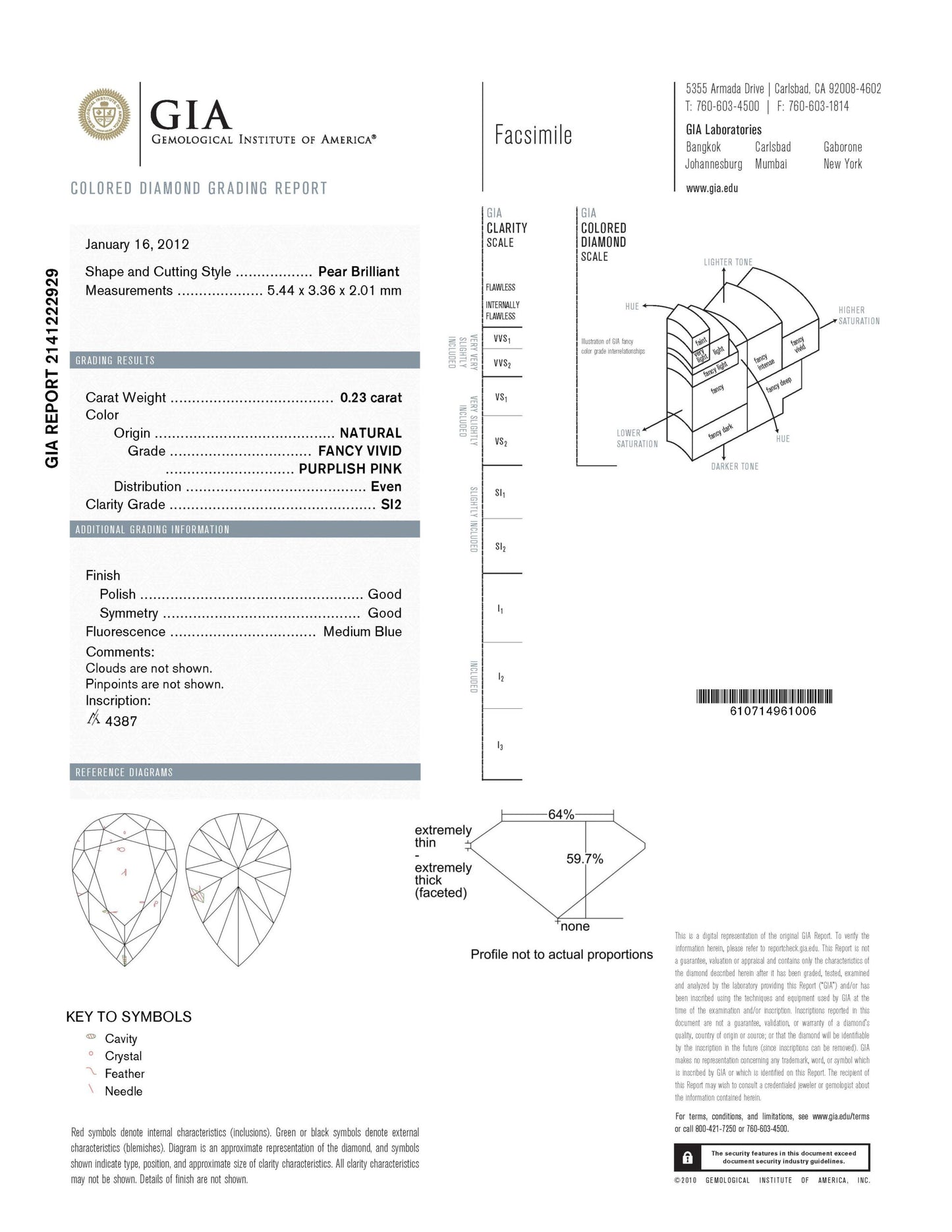 0.23ct Purplish Pink Diamond, Pear Shape, SI2 Clarity