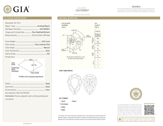 0.22ct Pink Diamond, Pear Shape, SI2 Clarity
