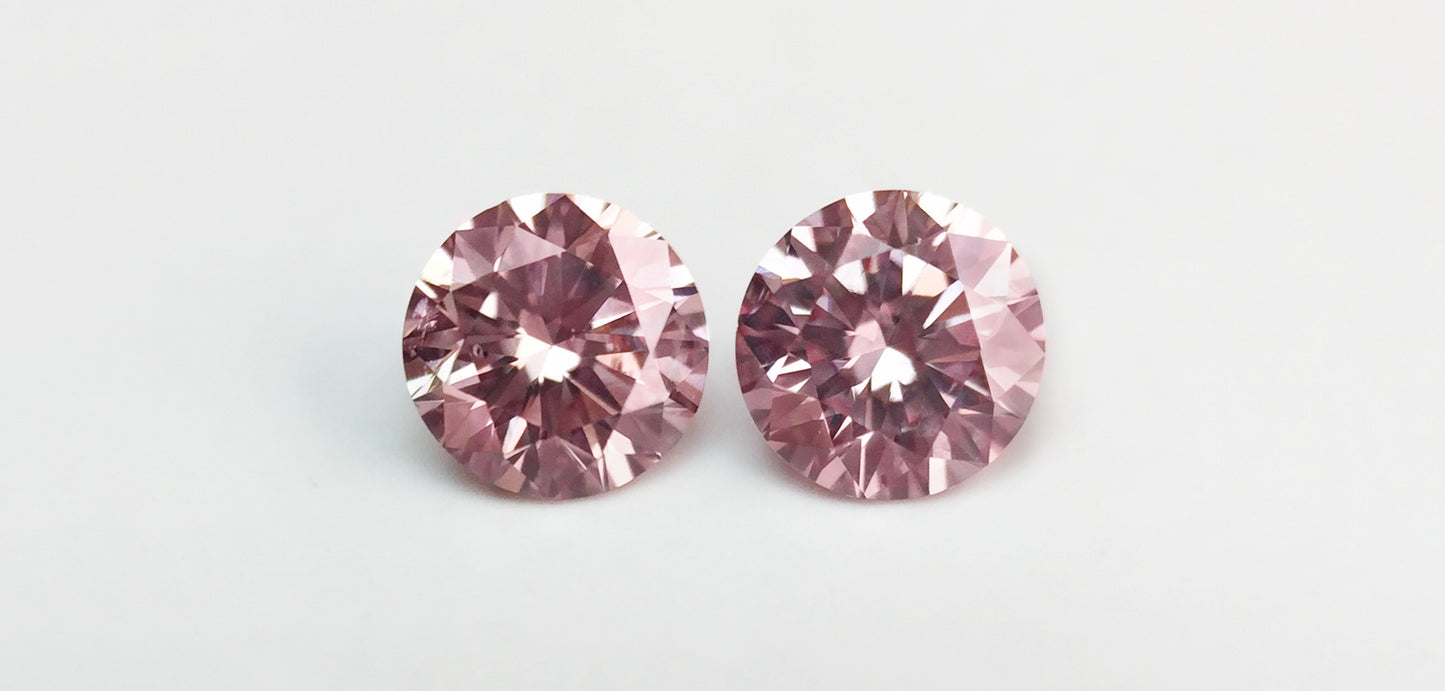 Pair of 0.36ctw Fancy Intense Pink Diamonds, Round Shape, SI2/SI1, Argyle & GIA