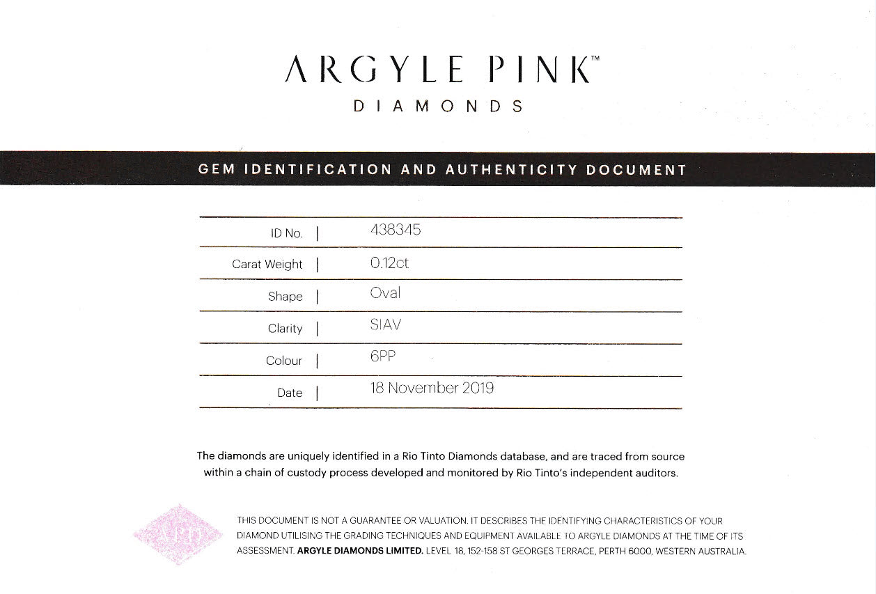 0.12ct Purplish Pink Diamond, Oval Shape, SIAV, Argyle