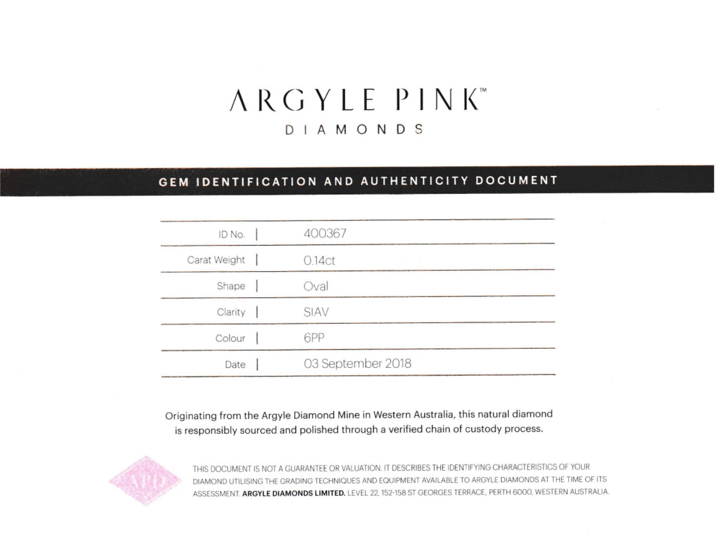 0.14ct Purplish Pink Diamond, Oval Shape, SIAV, Argyle