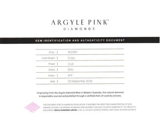 0.14ct Purplish Pink Diamond, Oval Shape, SIAV, Argyle