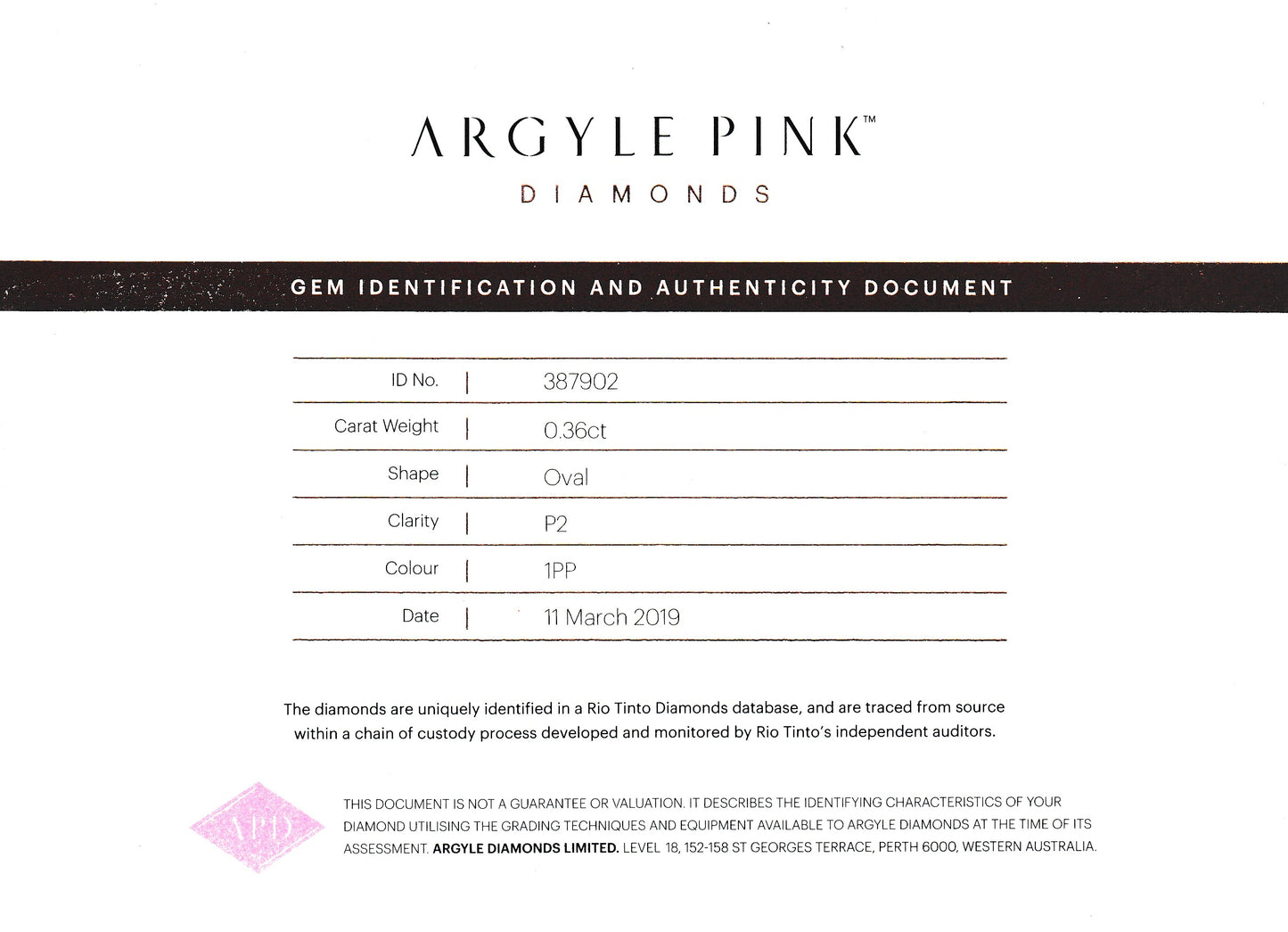 0.36ct Purplish Pink Diamond, Oval Shape, I2 Clarity