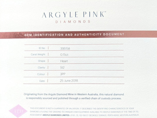 0.15ct Fancy Vivid Purplish Pink Diamond, Heart Shape, SI2, Argyle & GIA