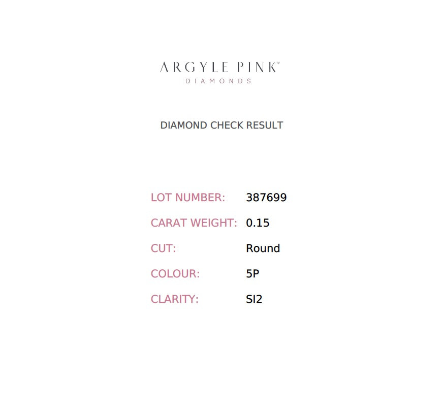0.15ct Pink Diamond, Round Shape, SI2, Argyle