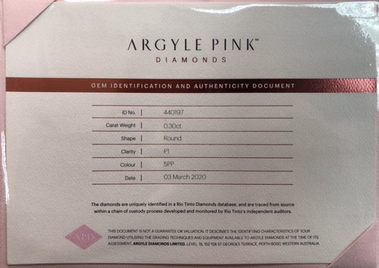 0.3ct Purplish Pink Diamond, Round Shape, P1, Argyle