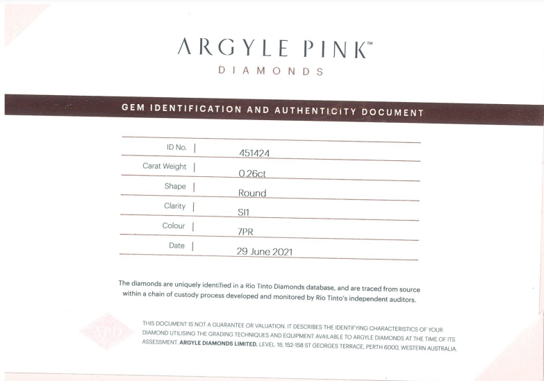 0.26ct Pink Diamond, Round Shape, SI1, Argyle