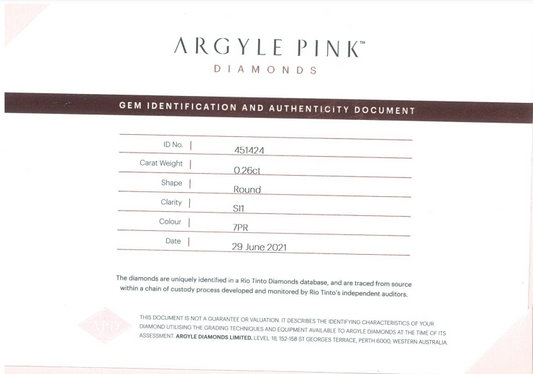 0.26ct Pink Diamond, Round Shape, SI1, Argyle