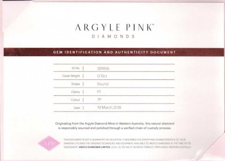 0.15ct Pink Diamond, Round Shape, P1, Argyle