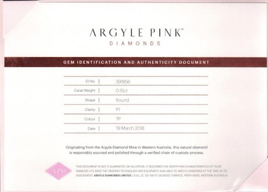 0.15ct Pink Diamond, Round Shape, P1, Argyle