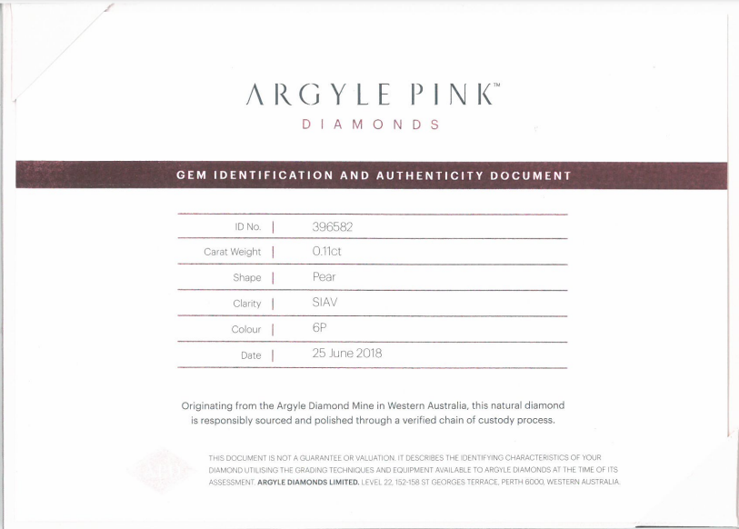 0.11ct Fancy Intense Pink Diamond, Pear Shape, SIAV, Argyle