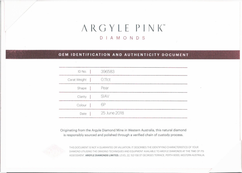 0.11ct Fancy Intense Pink Diamond, Pear Shape, SIAV, Argyle