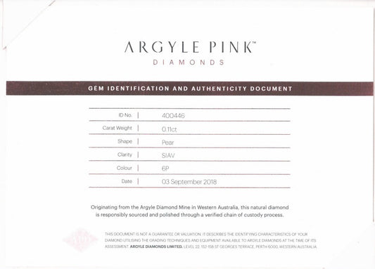 0.11ct Pink Diamond, Pear Shape, SIAV Clarity