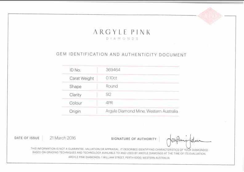 0.1ct Pink Rosé Diamond, Round Shape, SI2, Argyle