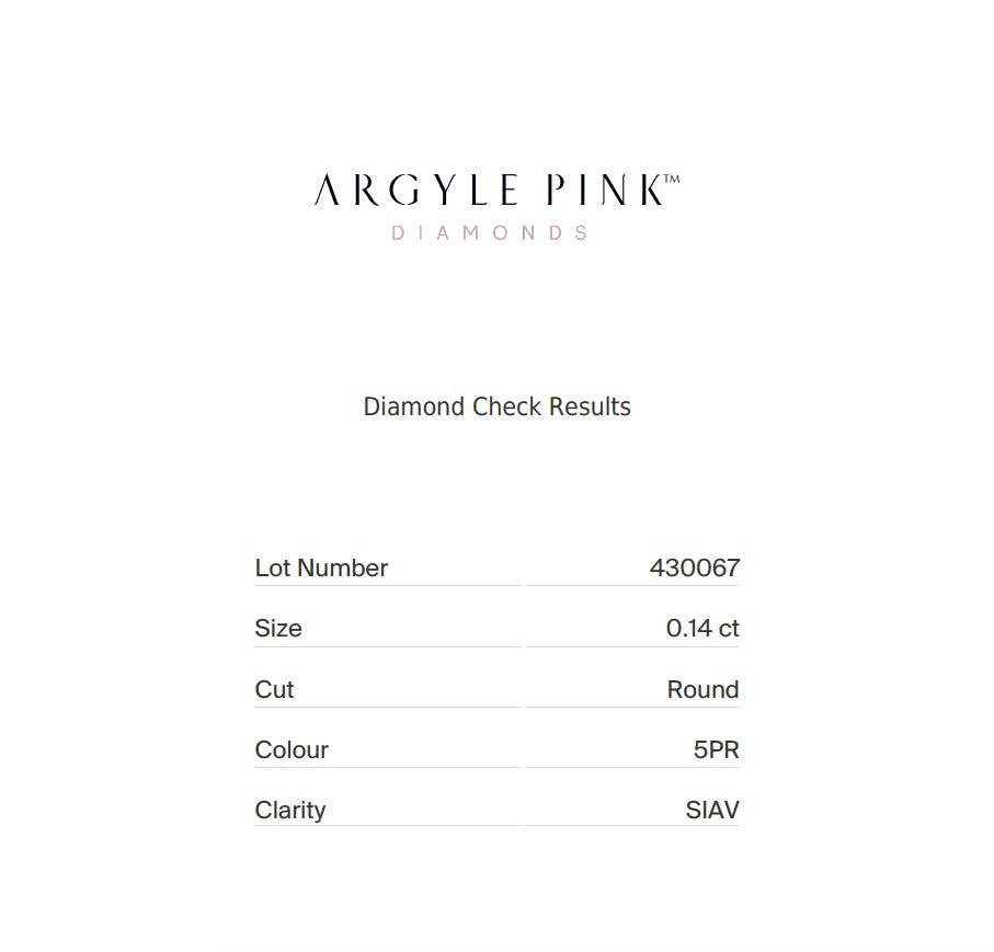 0.14ct Pink Rosé Diamond, Round Shape, SIAV, Argyle