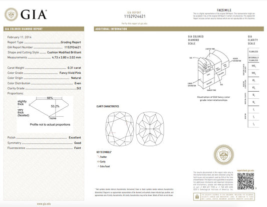 0.31ct Fancy Vivid Pink Diamond, Cushion Shape, SI2, GIA