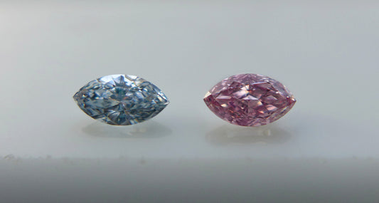Exquisite Marquise Diamond Pair – Fancy Blue (0.13ct) & Fancy Intense Purplish Pink (0.15ct)