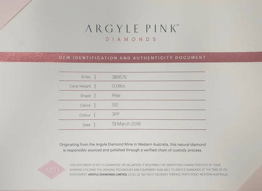 0.08ct Purplish Pink Diamond, Pear Shape, SI2, Argyle