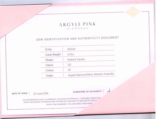 0.51ct Pink Diamond, Radiant Shape, SI2 Clarity
