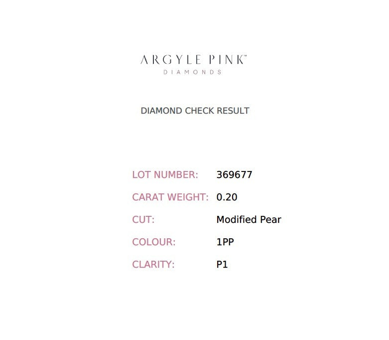0.2ct Pink Diamond, Pear Shape, P1 Clarity
