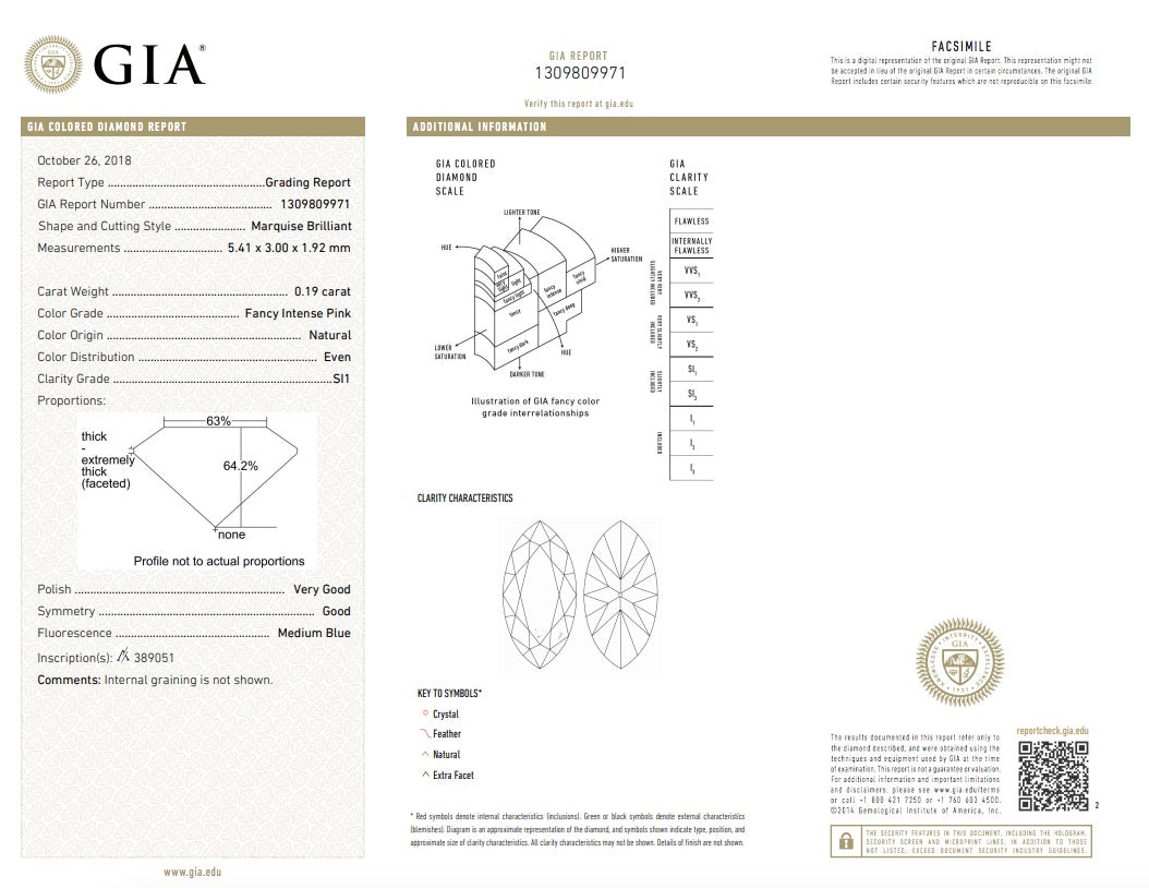 0.19ct Pink Diamond, Marquise Shape, SI1 Clarity