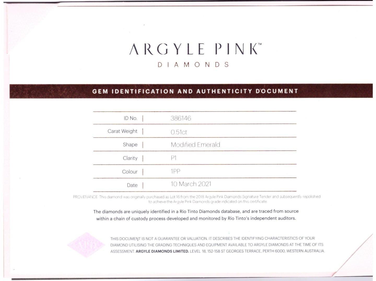 0.51ct Fancy Vivid Purplish Pink Diamond, Emerald Shape, I1, Argyle & GIA