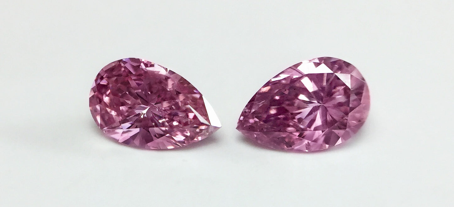 Pair of 0.46ctw Fancy Vivid Purplish Pink Diamonds, Pear Shape, SI1, Argyle & GIA