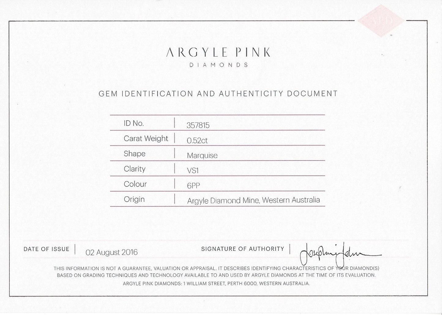 0.52ct Purplish Pink Diamond, Marquise Shape, VS1 Clarity