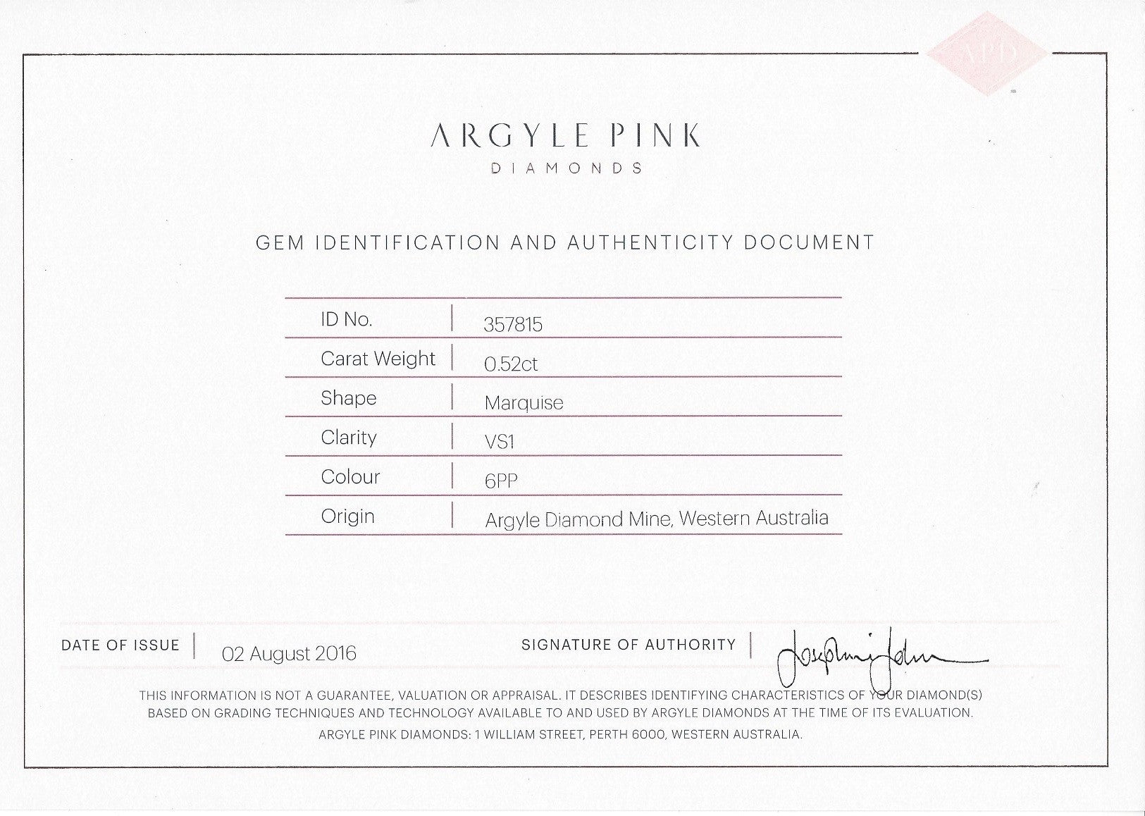 0.52ct Purplish Pink Diamond, Marquise Shape, VS1 Clarity
