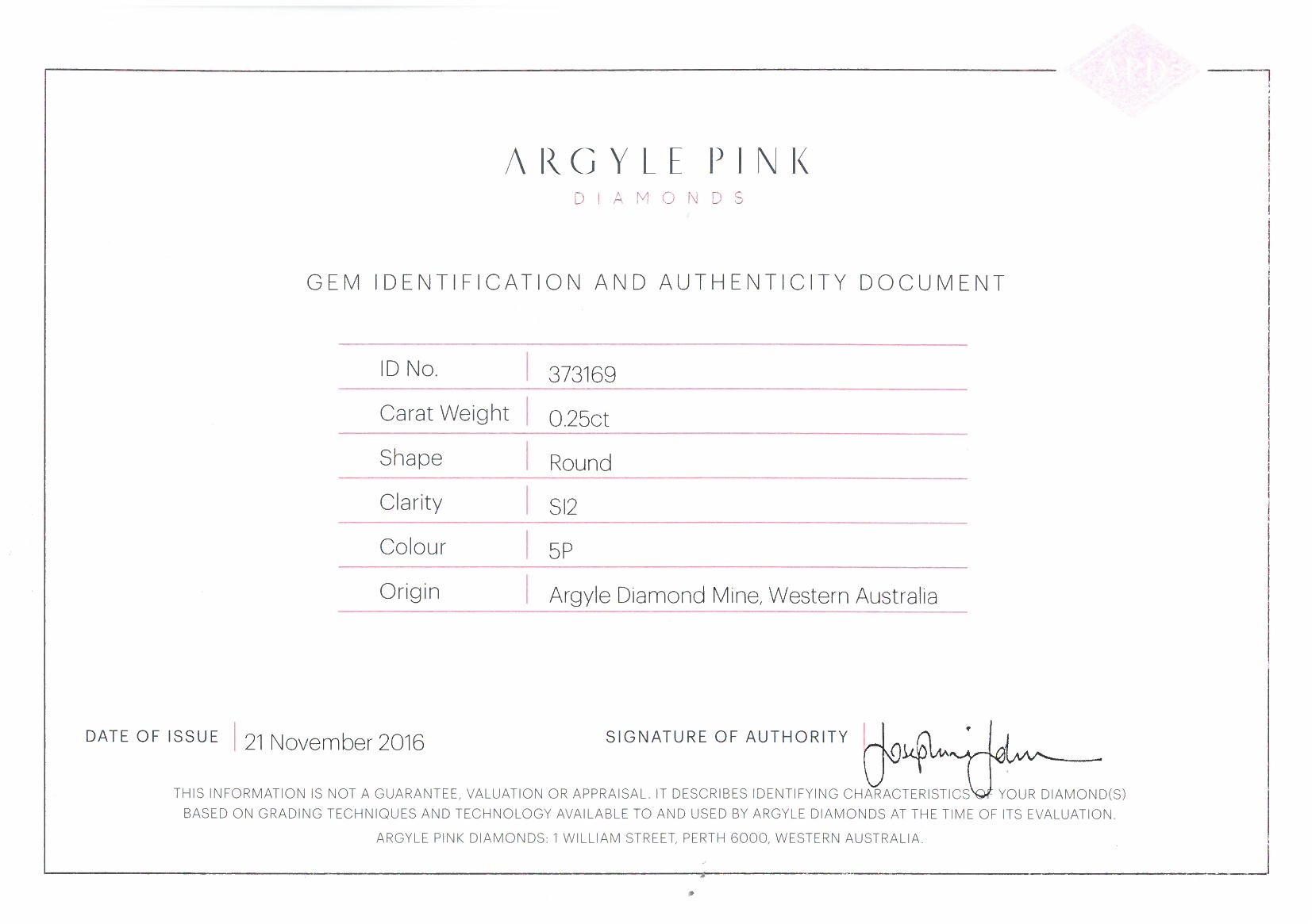 0.25ct Pink Diamond, Round Shape, SI2, Argyle
