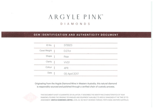 0.27ct Pink Rosé Diamond, Pear Shape, VVS1 Clarity