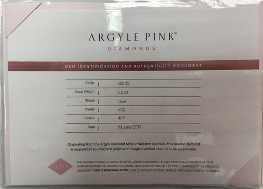 0.21ct Fancy Vivid Purplish Pink Diamond, Oval Shape, VS1, Argyle & GIA