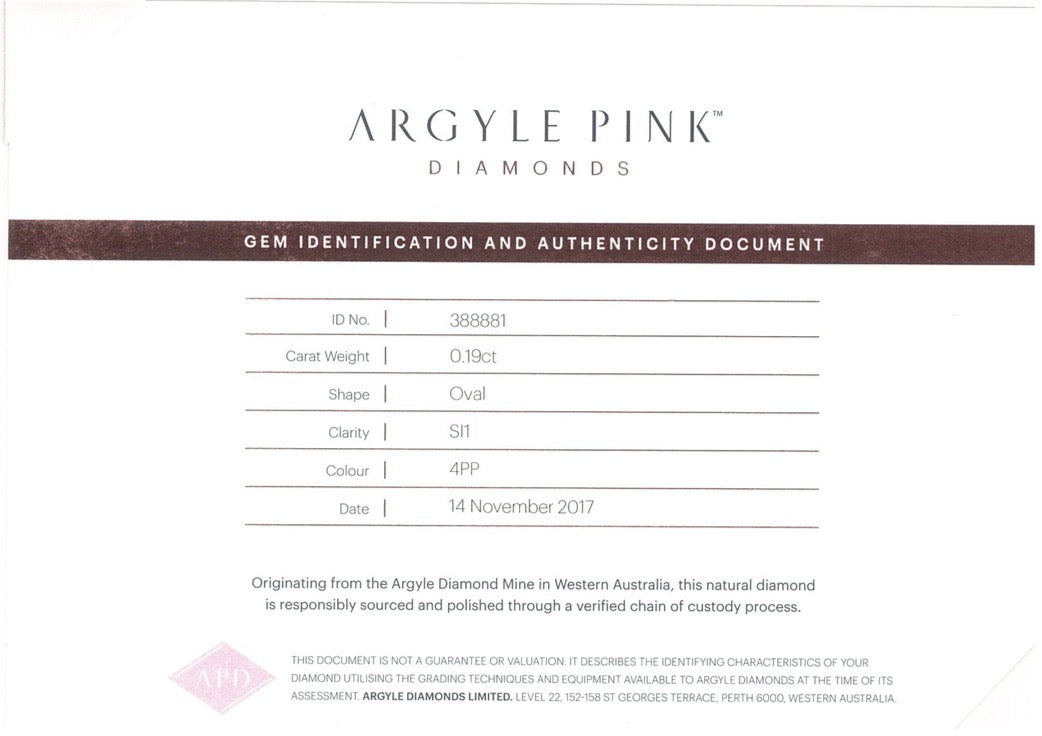 0.19ct Fancy Vivid Purplish Pink Diamond, Oval Shape, SI1, Argyle & GIA