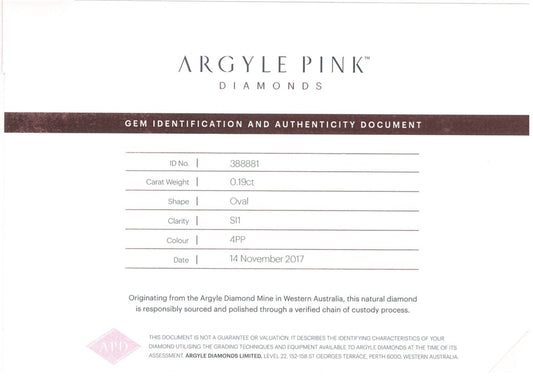 0.19ct Fancy Vivid Purplish Pink Diamond, Oval Shape, SI1, Argyle & GIA