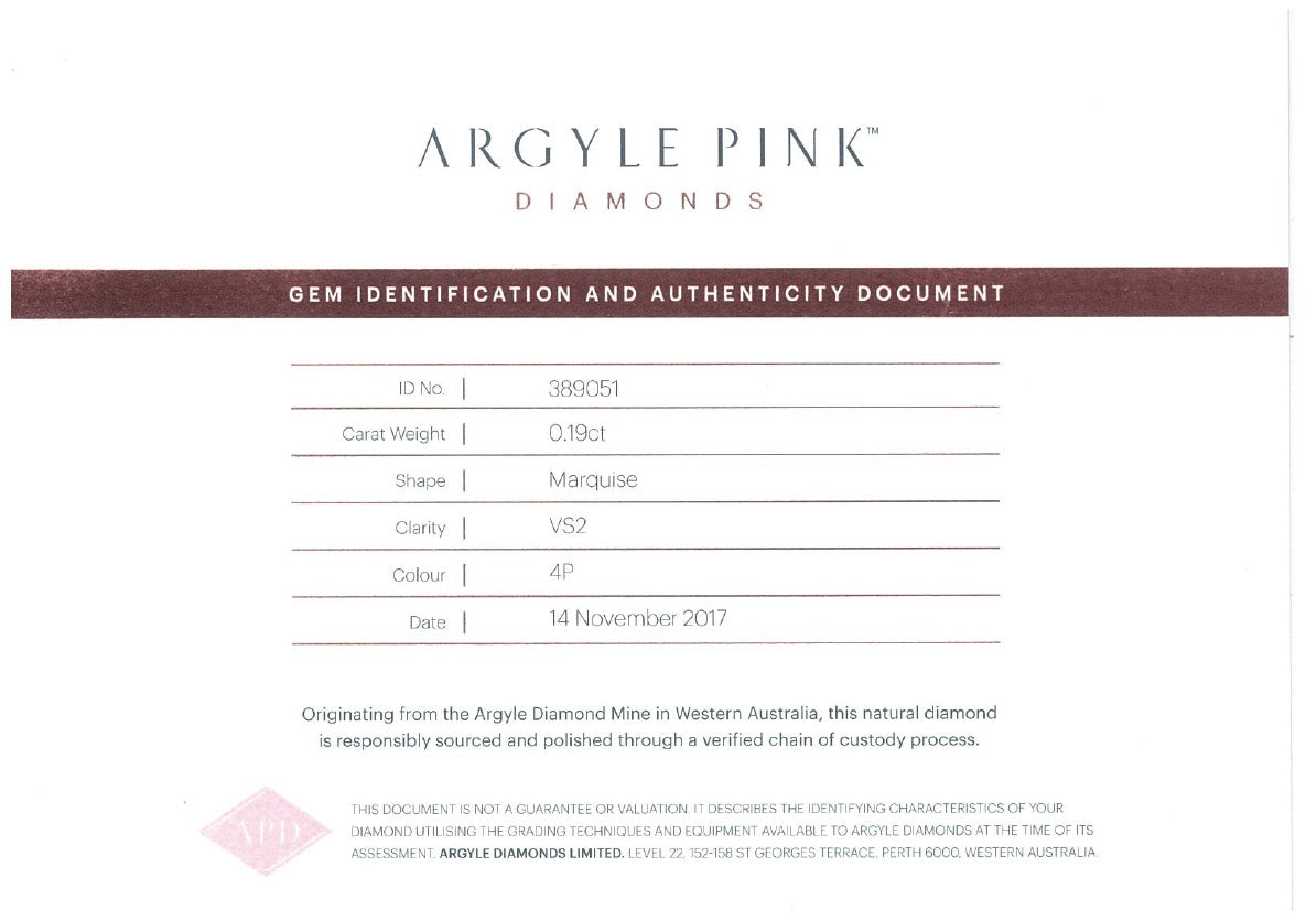 0.19ct Pink Diamond, Marquise Shape, SI1 Clarity