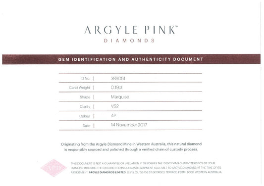 0.19ct Pink Diamond, Marquise Shape, SI1 Clarity