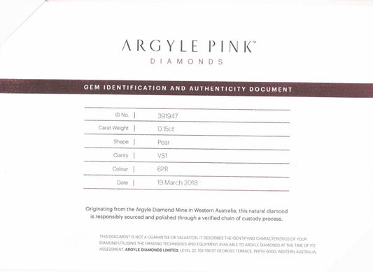 0.30 Carat Fancy Pink Pear Argyle Diamonds