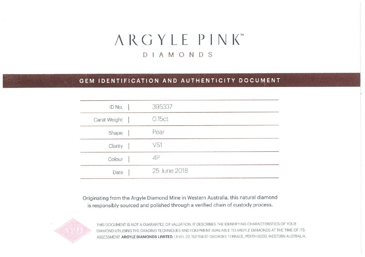 0.15ct Fancy Intense Purplish Pink Diamond, Pear Shape, VS2, Argyle & GIA