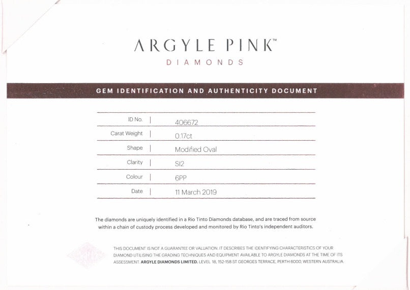 0.17ct Purplish Pink Diamond, Oval Shape, SI1 Clarity