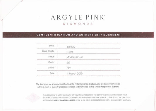 0.17ct Purplish Pink Diamond, Oval Shape, SI1 Clarity