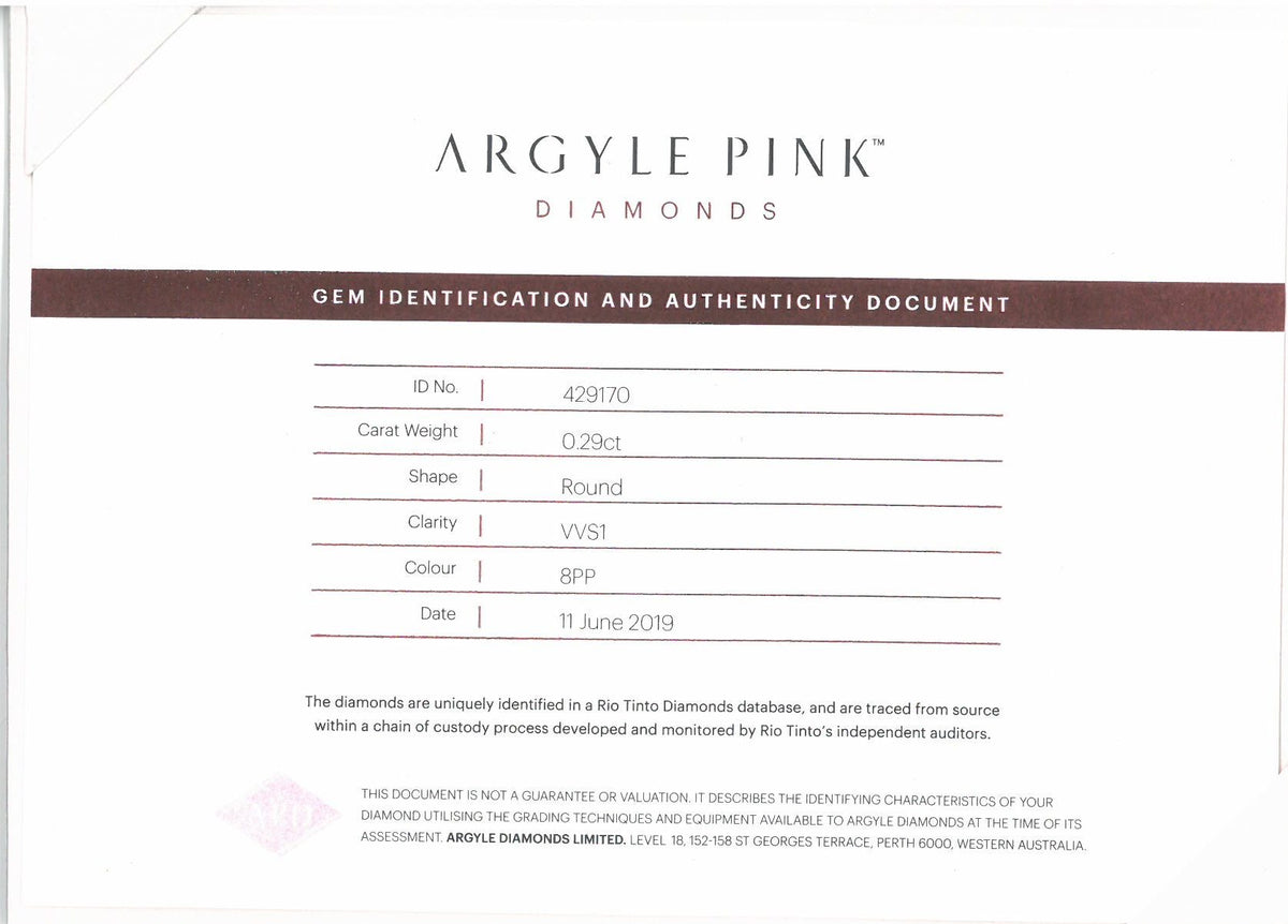 0.29ct Purplish Pink Diamond, Round Shape, VVS1, Argyle